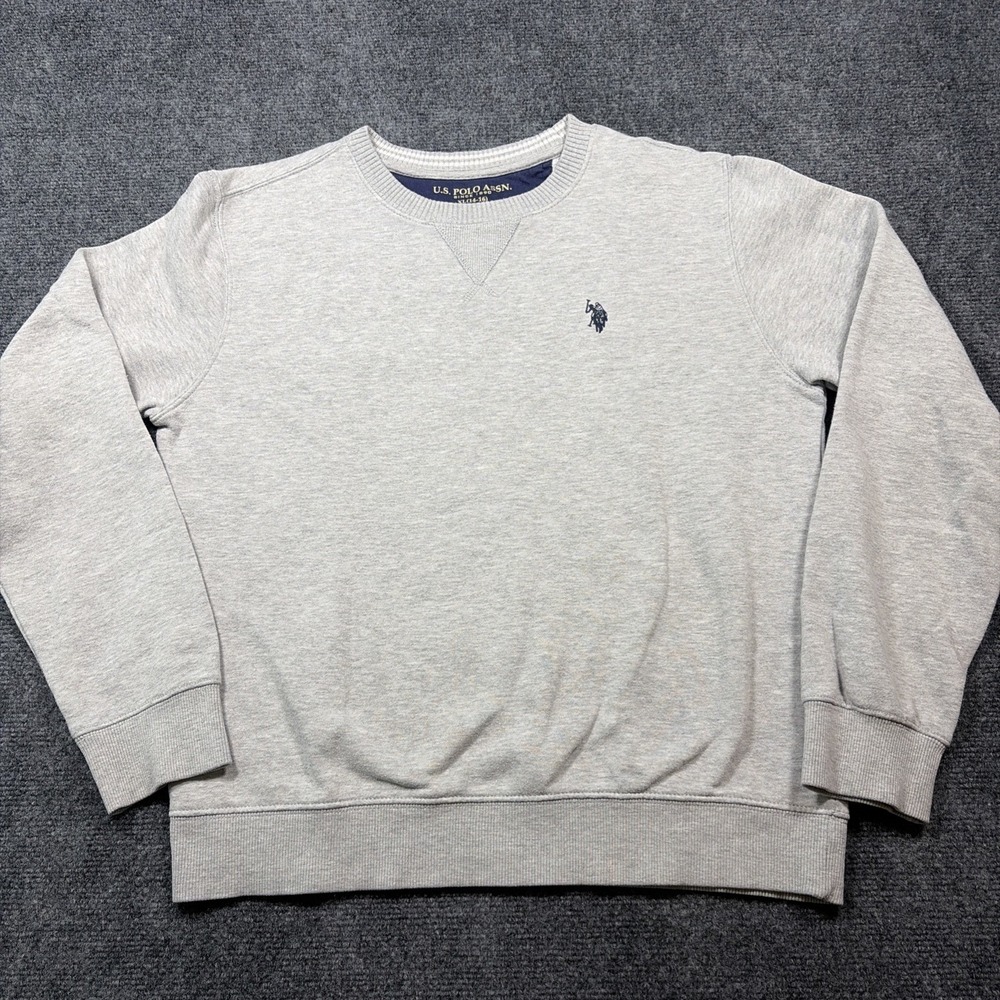 U.S. Polo Assn Sweatshirt Youth XL 14-16 Heathered Gray Fleece Lined Ribbed Trim